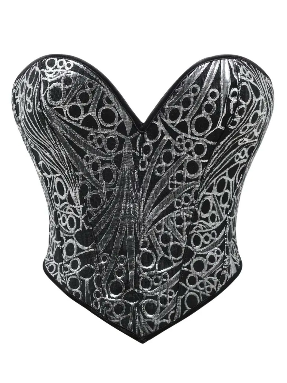 XL Black and Silver Brocade Lace Up Overbust Corset NWT - Picture 3 of 7